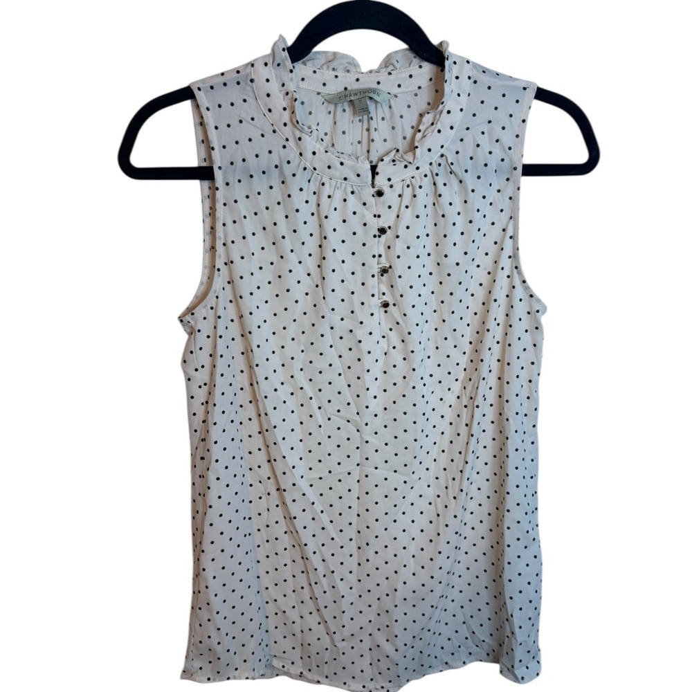 41 Hawthorn Cream Polka Dot Ruffle Neck Popover Blouse